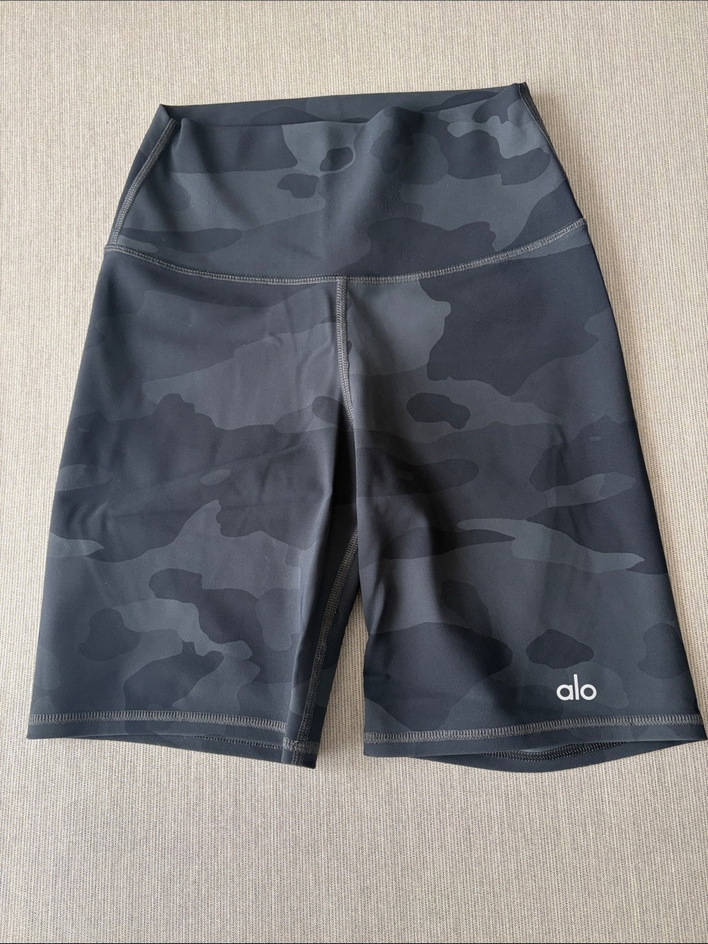 ALO Yoga Black and Charcoal Camo Bike Shorts
